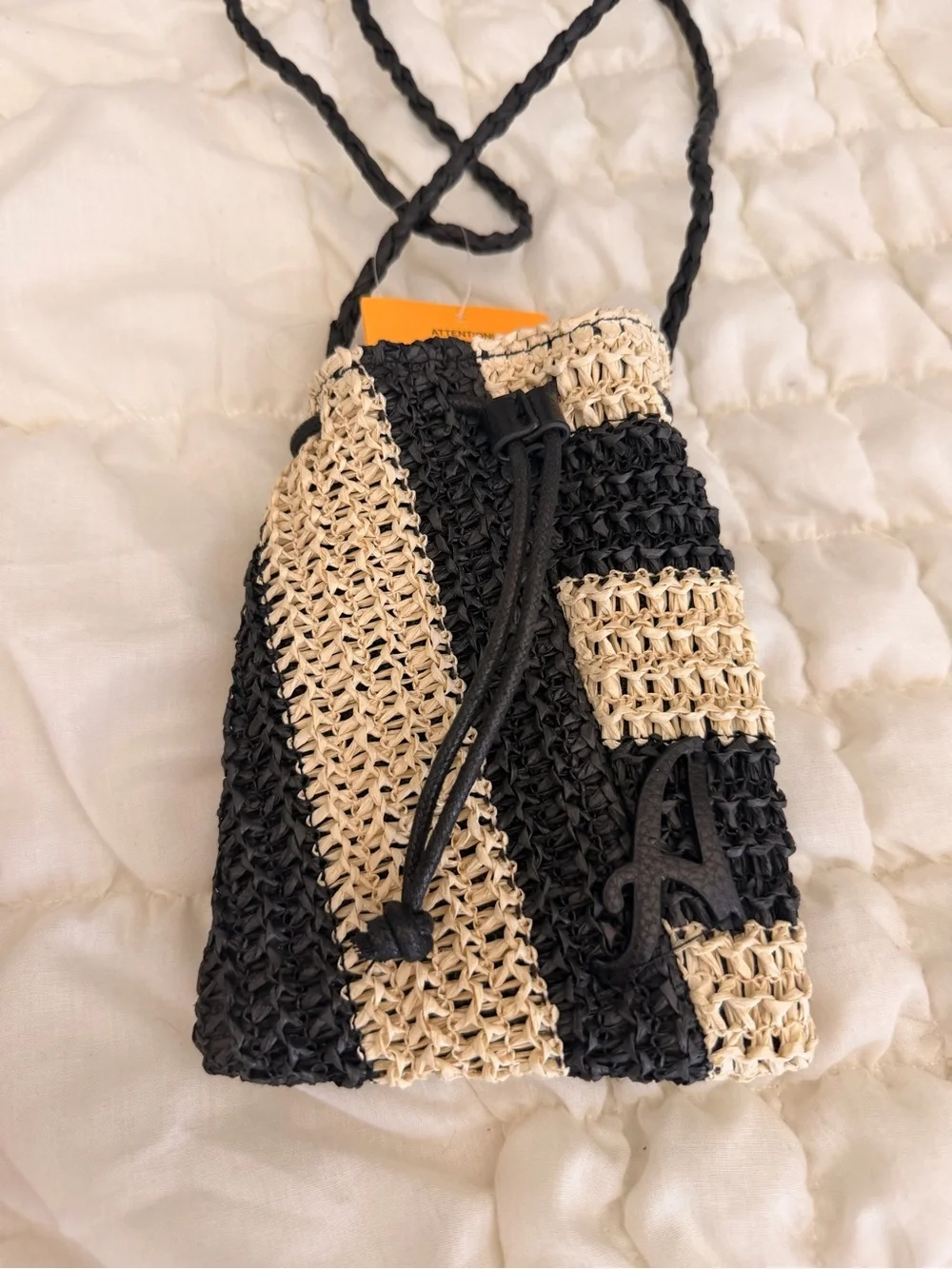 H&M Black & Beige Woven Drawstring Baby Bag